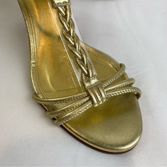 J. Crew “Paige” Metallic Gold Strppy Leather Braided Chunky Heel - Picture 3 of 14